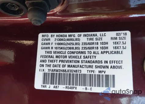 2018 Honda Cr-V Ex-L/Ex-L Navi z USA, uszkodzony, nr VIN 7FARW2H88JE024873